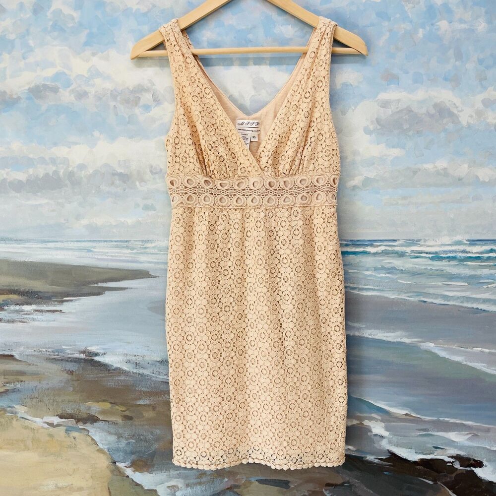 MSSP Dress Light Blush Nude Tone XS Boho Romantic Lace Overlay Vneck Sleeveless